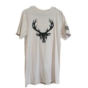 Bucked Up T-Shirt Mens L White Deer Logo American Style Flag Graphic Classic Tee